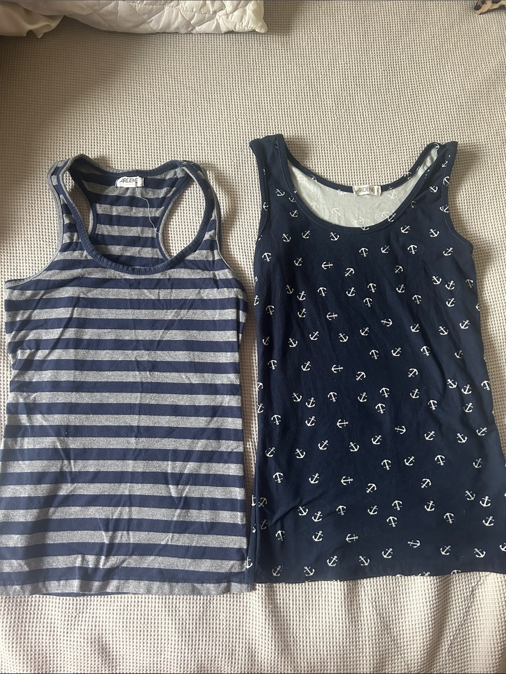 Ardene Navy Anchor Print & Navy Stripe Tank Top Duo